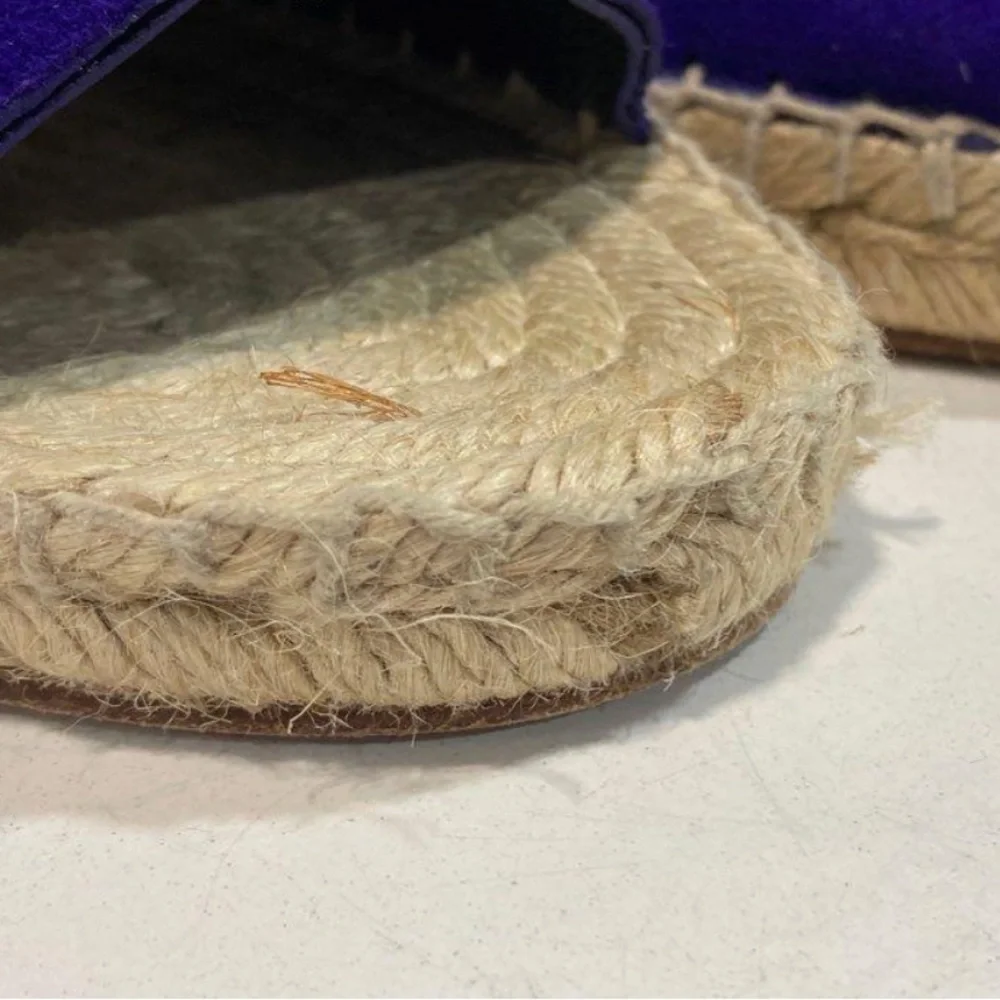 Women's Celine Purple Suede Wedge Espadrille Peep-Toe Sandals Size 40